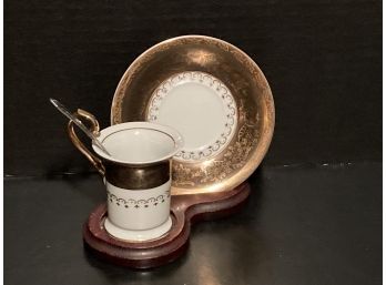 Vintage Royal Crown Black Espresso Cup, Saucer And Spoon Set