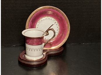 Vintage Royal Crown Red Espresso Cup, Saucer And Spoon Set