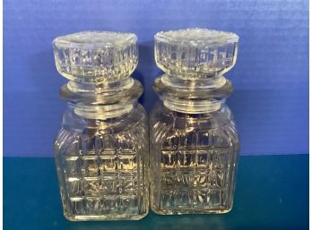 Vintage Pair Clear Cut Glass Olive/Pickle Covered Jars