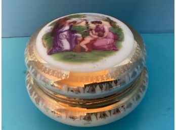 Antique Round Royal O. & E. G. Austria Covered Dresser Box Kauffman Transfer