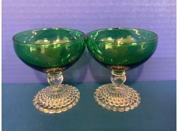 Pair Of Anchor Hocking  Forest Green Boopie Purple Glasses