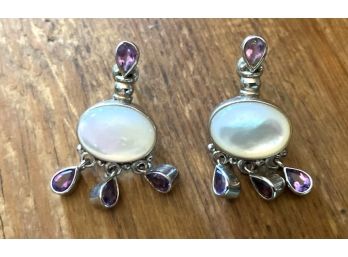 Funky & Fab Sterling Earrings, Moonstones And Amethyst