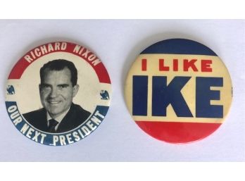 2  3.5' Political Pins -  Nixon And  I Like Ike