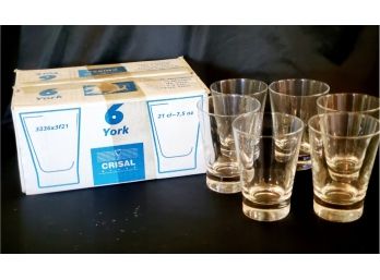 Six Vintage Crisal York Aperative Glasses In Original Box