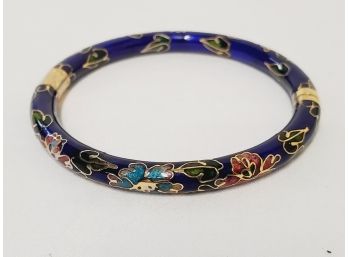 Vintage Retro Ladies Enamel Floral Cloisonne Blue Floral Bangle Bracelet