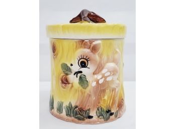 Cute Vintage Deer Bambi Yellow 3D Ceramic Cookie Jar With Lid - 6.5' Tall