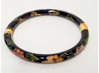 Vintage Retro Ladies Enamel Floral Cloisonne Black Floral Bangle Bracelet