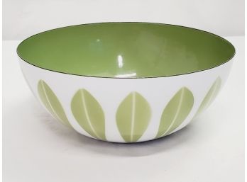 Vintage MCM Cathrineholm Enamelware White And Avocado Green Lotus 8' Nesting Bowl, Norway