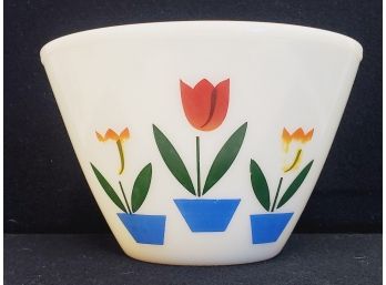 Vintage Fire King Oven Ware Tulips On White Mixing Bowl