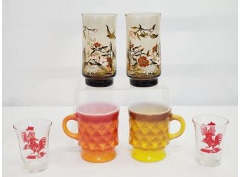 Vintage MCM Retro Drinkware Assortment - Juice Glasses, Tumblers & Fire King Coffee Mugs