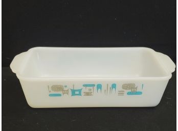 Vintage Fire King Atomic Blue Heaven Loaf Pan Milk Glass Turquoise And White Vintage Casserole Dish