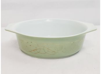 Vintage Pyrex Sage Green Golden Scroll Oval Baking Dish - No Lid - 1 1/2 Quart