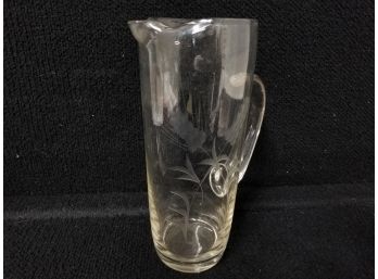 Vintage Etched Glass Tall Pitcher