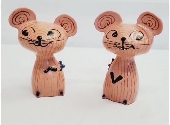 Vintage 1958 Holt Howard Japan Pink Merry Mice Salt And Pepper Shakers - Non Working Squeakers