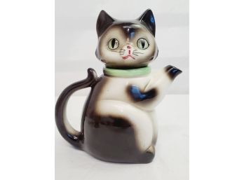 Vintage 1972 CMI Japan Dark Brown And White Ceramic Figural Cat Teapot