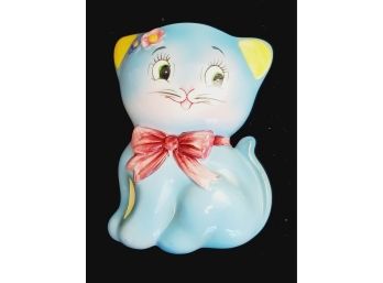 1950s Kitschy Norcrest Japan Happy Blue Cat Wall Pocket Style CT-11