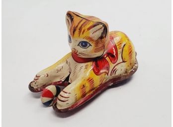 Vintage Friction Tin Cat With Ball - Made In Japan