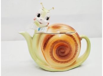 Adorable Vintage Enesco Snappy Snail Ceramic Novelty Teapot