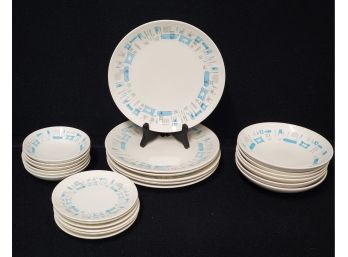 Mid Century Modern Vintage Atomic Royal China Blue Heaven Dinnerware Service For Six