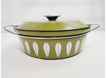 Large Cathrineholm Lotus Enamelware Casserole In Green With Lid And Metal Handles