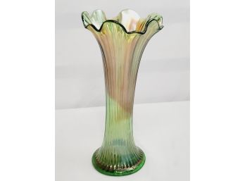 Vintage Northwoods Glass Fine Rib Swung Green Glass Vase