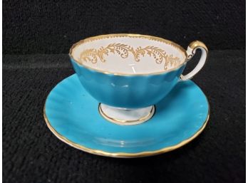 Vintage Aynsley Bone China Turquoise Blue Teacup And Sauce