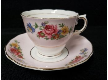 Vintage Colclough England Rose Flower Teacup And Sauce