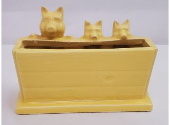 Cute 1950s Vintage Three Pigs At A Trough Yellow Ceramic Small Planter