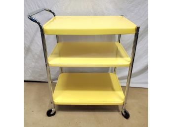 Great Vintage Bright Yellow & Chrome Cosco(?) Three Tier Rolling Kitchen Utility Cart With Power Outlets