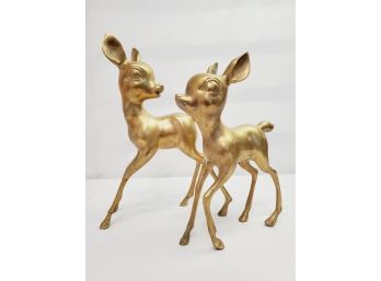 Pair Of Large Solid Brass Vintage Mid Century Modern Deer Fawn - Made In Korea