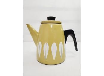 1960 MCM Catherineholm Lotus Norwegian Avaocado Green & White Enamel Coffee Pot Kettle