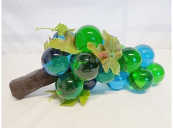 Substantial 12' Vintage MCM Turquoise & Green Lucite Grape Bunch With Wood Stem