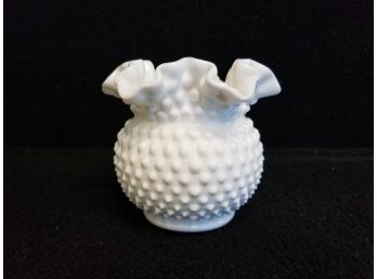 Vintage Milk Glass Ruffled Edge Hobnail Vase