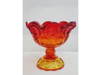 Vintage LE Smith Moon & Stars Amberina Red Glass Pedestal Dish