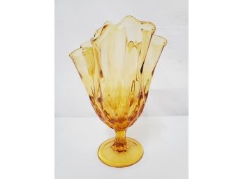 Vintage MCM Amber Stretch Glass Footed Vase