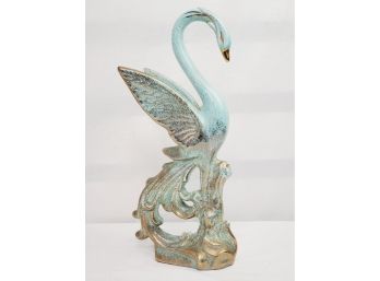 Dramatic Vintage California Originals Pottery Turquoise Blue & Gold Accented Swan Figurine