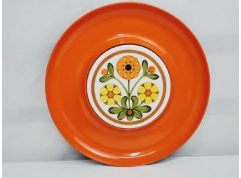 1970s Lorrie Design Lacquerware Tray With Ceramic Trivet Insert, Orange/Gold/Green - JAPAN