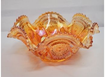 Antique Large Imperial Carnival Glass Marigold Ruffled Center Bowl Cut Flower Pattern