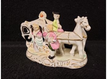 Vintage Porcelain Horse And Carriage Single Bookend Figurine - Made In Japan