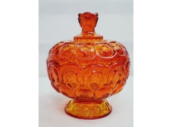 Vintage LE SMITH Moon & Stars Amberina Candy Dish Compote With Lid