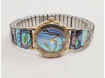 Vintage Retro Netec Quartz Ladies Abalone Mother Of Pearl Stretchy Band Watch