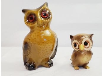 Two Vintage MCM Ceramic Owl Figurines