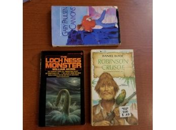 3 Softcover Vintage Books - Unabridged Robinson Crusoe, Lochness Monster, Canyons