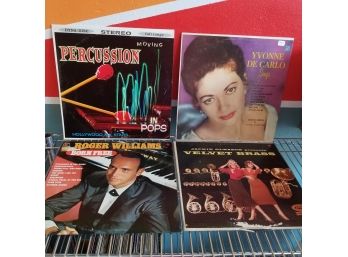 Lot Of 4 Vinyl Records - Roger Williams, Velvet Brass, Yvonne De Carlo, Percussion In Pops