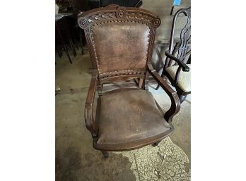 Traditional Arm Chair With Leather Back And Seat