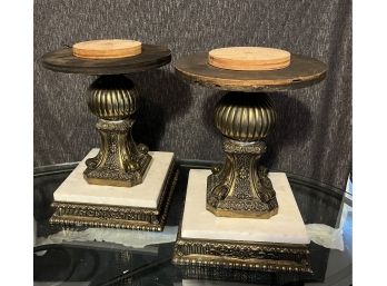 Antique Marble And Brass Candle Bases