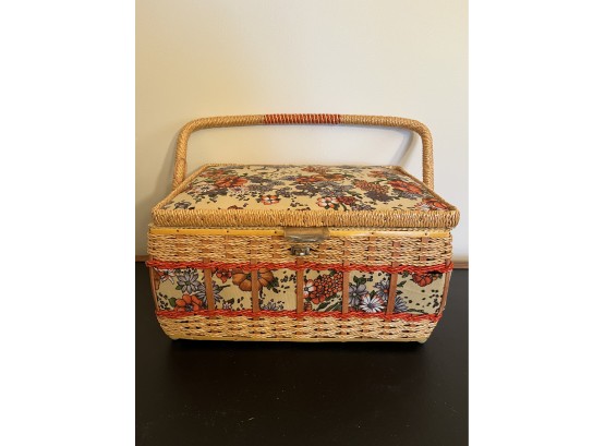 Fabric Cushioned Sewing Basket With Contents Shown