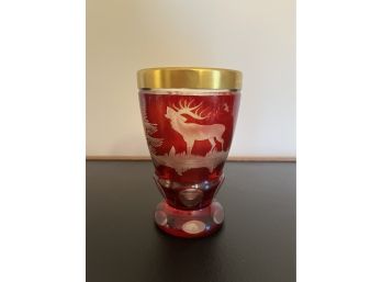 Ruby Red Cut To Clear Glass Vase With Gold Rim