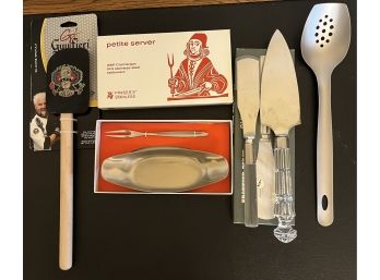 An Assortment Of Serving Utensils, Crystal-like Cake Server, Stainless Petite Server, Guy Fieri Spatula & More