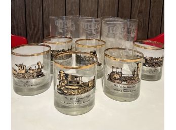 Collection Of Gold Rimmed Railroad Rocks Glasses And More